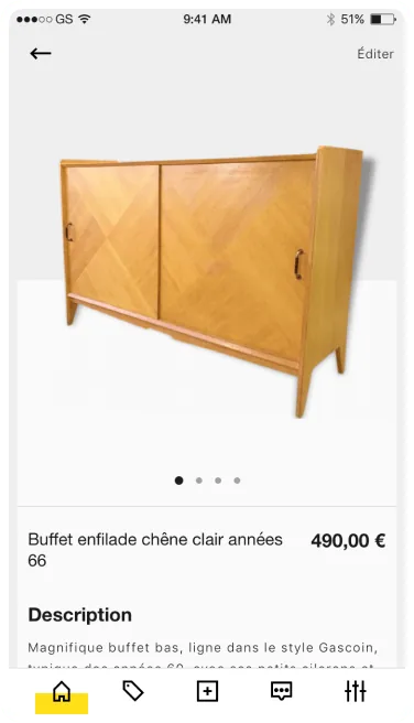Product detail page for a 1960s oak sideboard